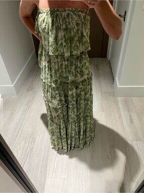 Green Floral Strapless Tiered Maxi Dress Great for Summer, Bridal, Baby Shower